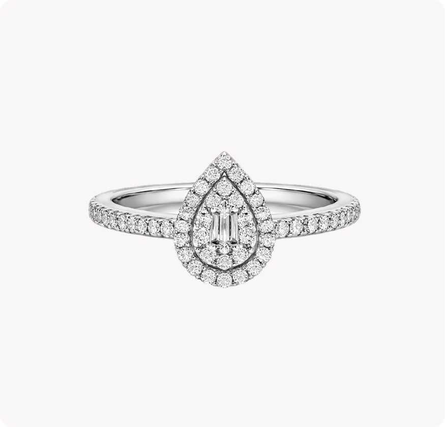 Pear Diamond Halo Ring in 18K White Gold