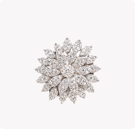 Marquise and Round Diamond Floral Cluster Cocktail Ring in 18K White Gold