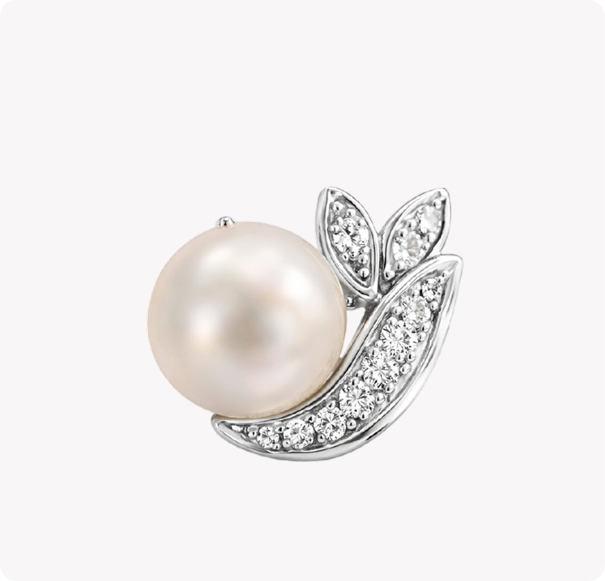 South Sea Pearl and Diamond Leaf Pendant in 18K White Gold