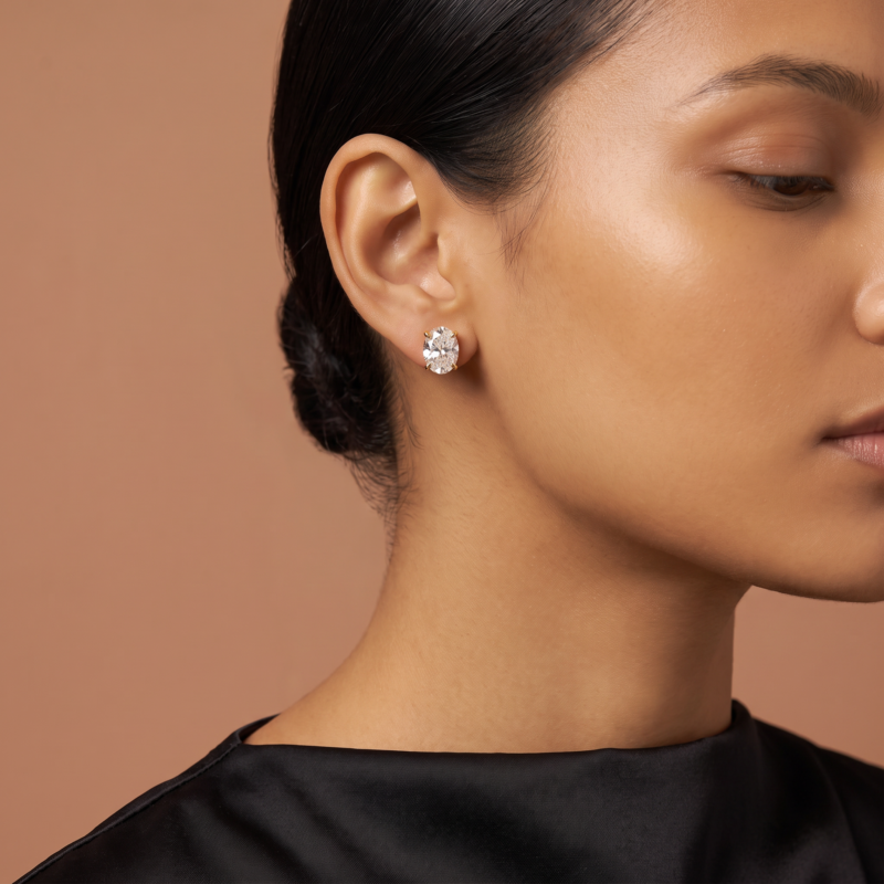 Yellow Gold Oval Diamond Studs