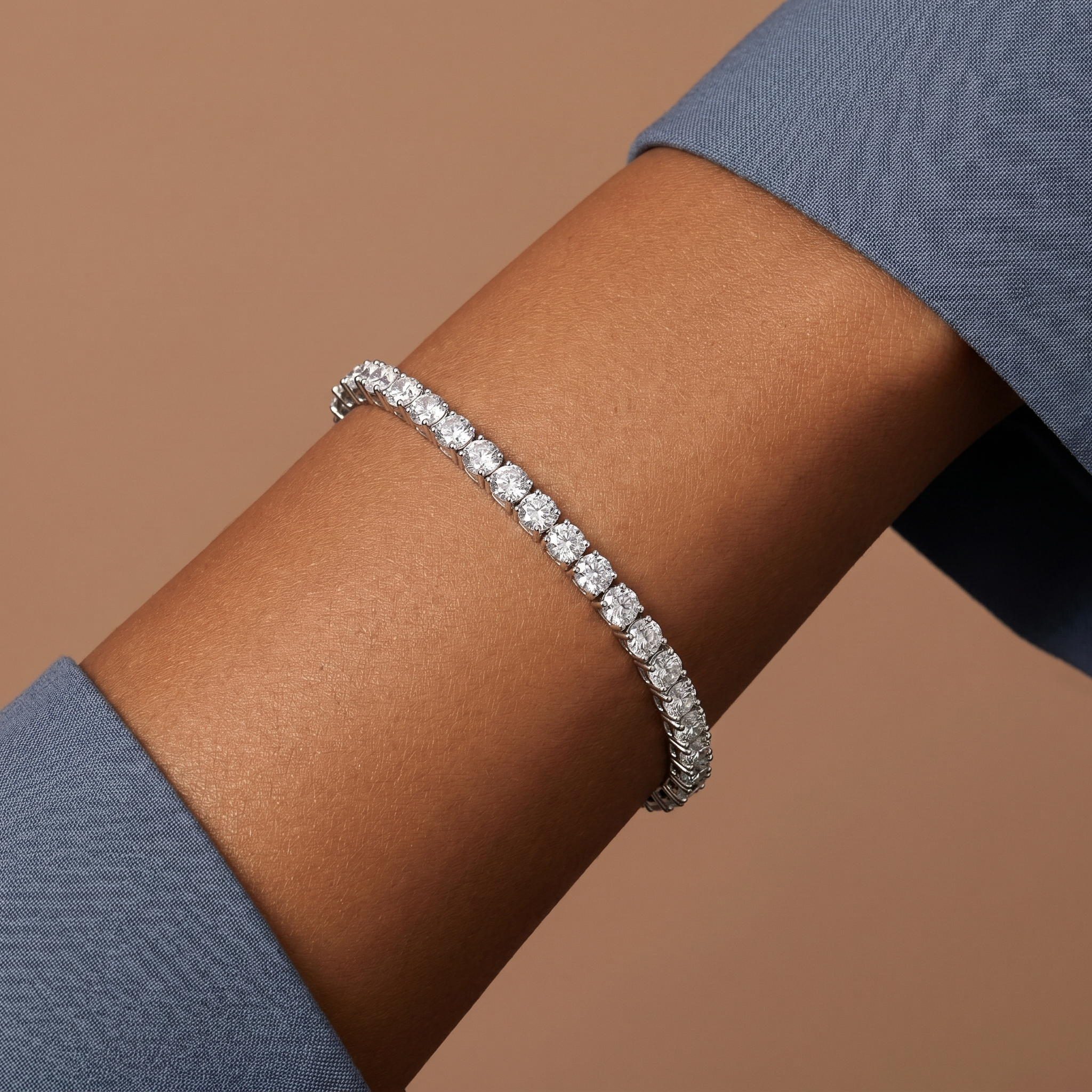 Silver Mixed Cut Diamond Tennis Bracelet