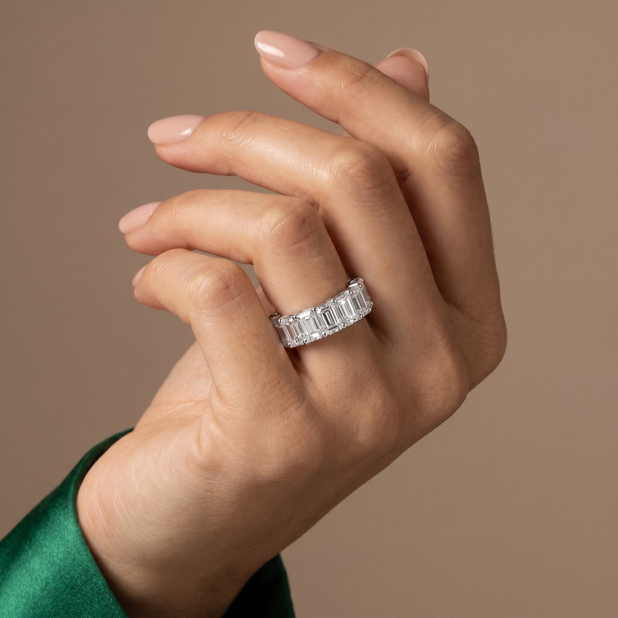 Full Eternity Emerald Cut Ring