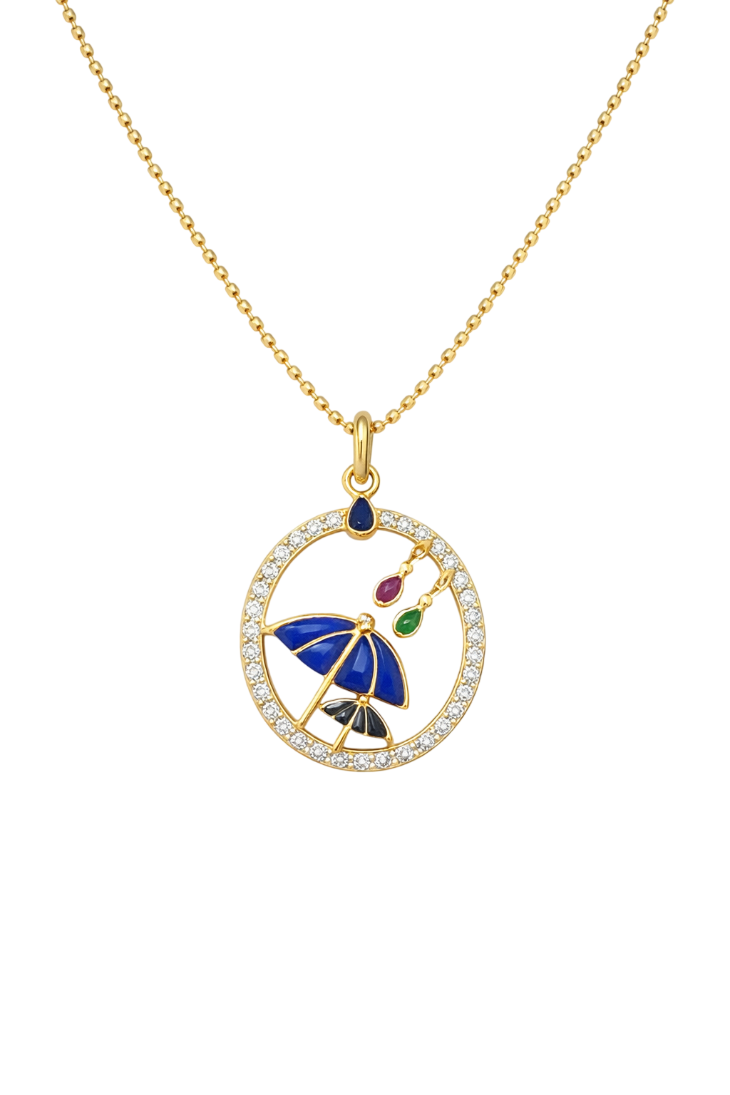 Gold Butterfly Pendant Necklace Blue Enamel Diamond Halo Gemstone