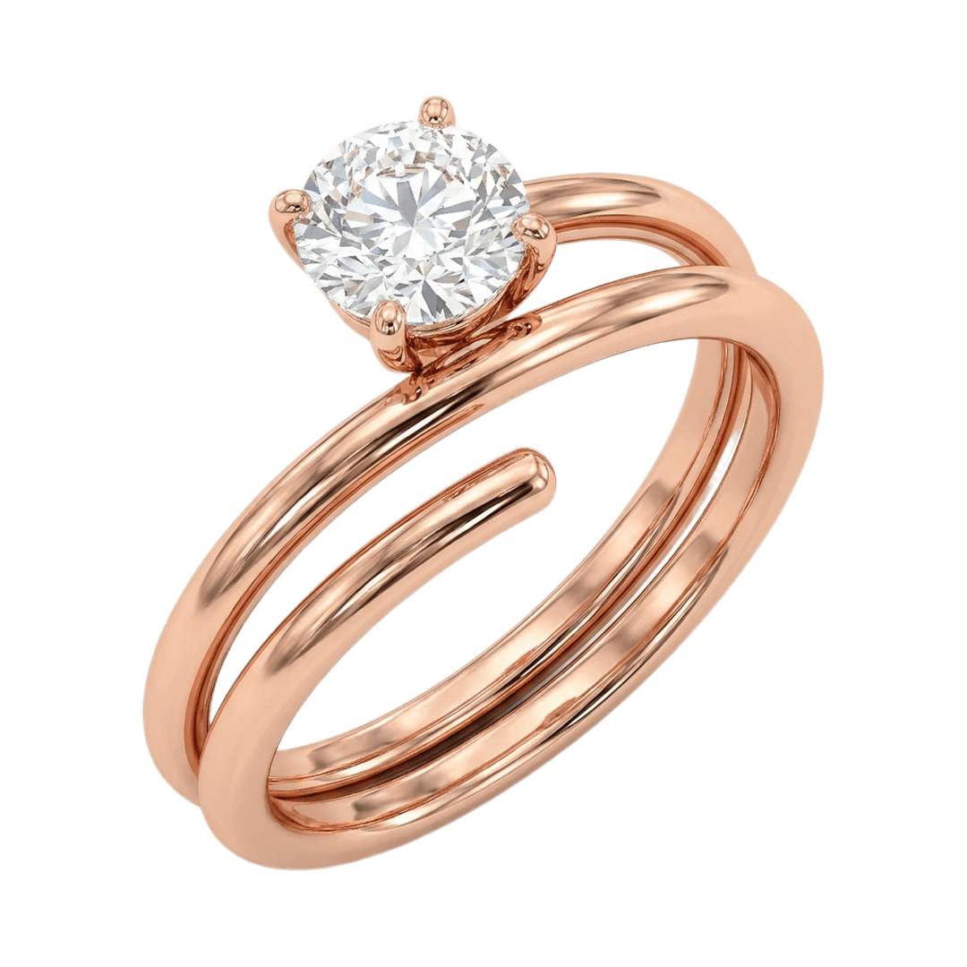 Rose Gold Solitaire Spiral Wrap Engagement Ring Set