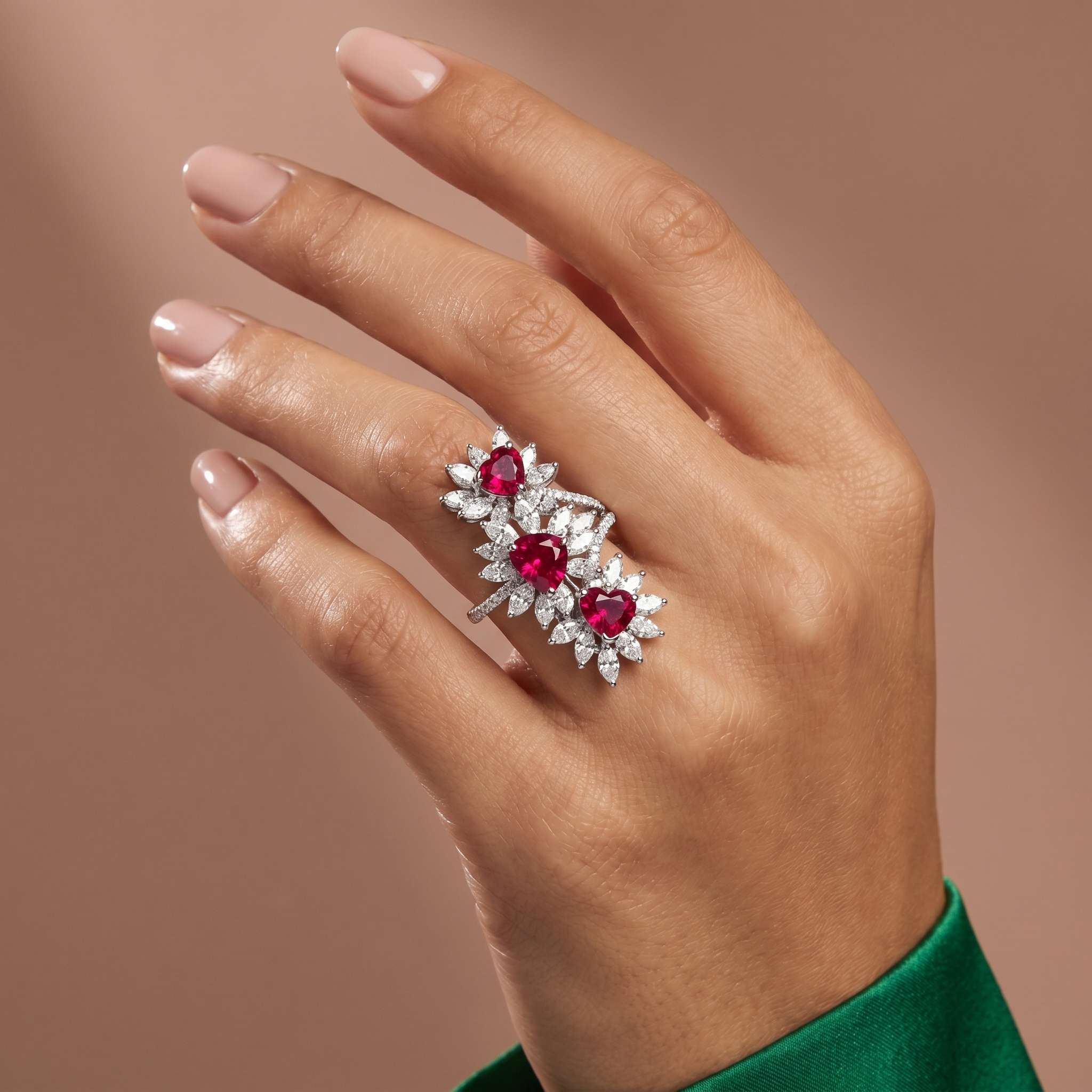 Ruby Diamond Cascade Ring