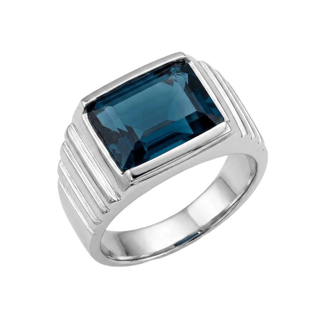 Silver Mens London Blue Topaz Bezel Signet Ring