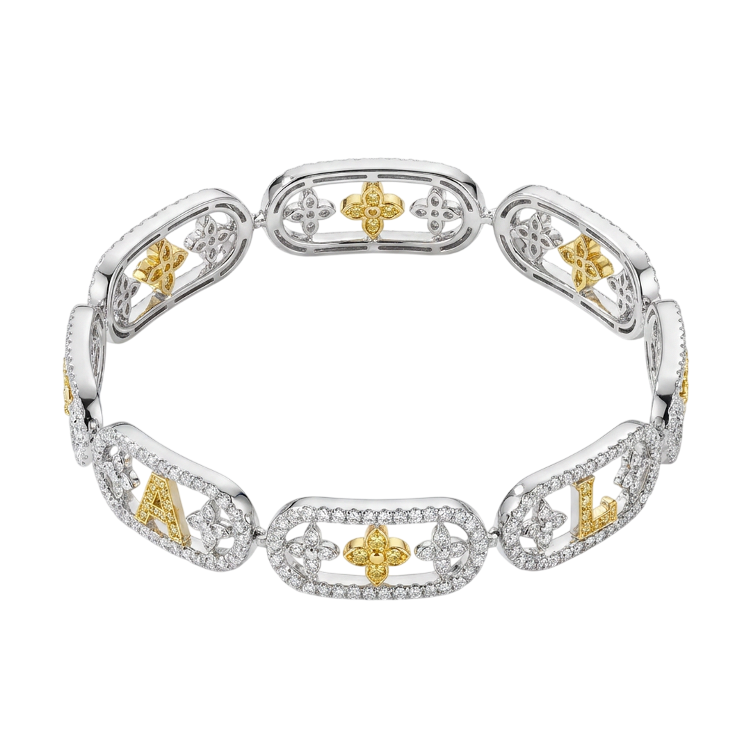 Two Tone Gold Diamond Fleur De Lis Link Bracelet