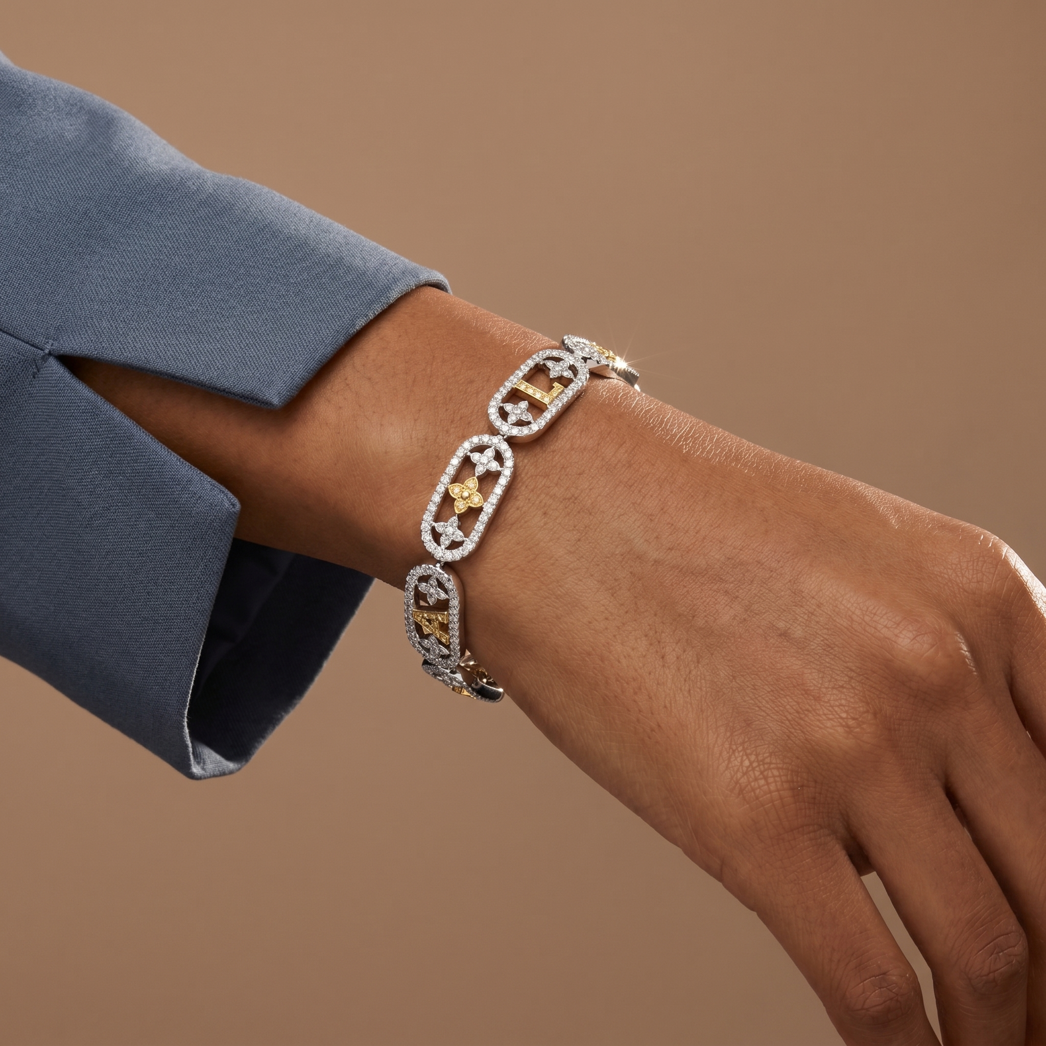 Yellow & White Diamond Link Bangle Bracelet
