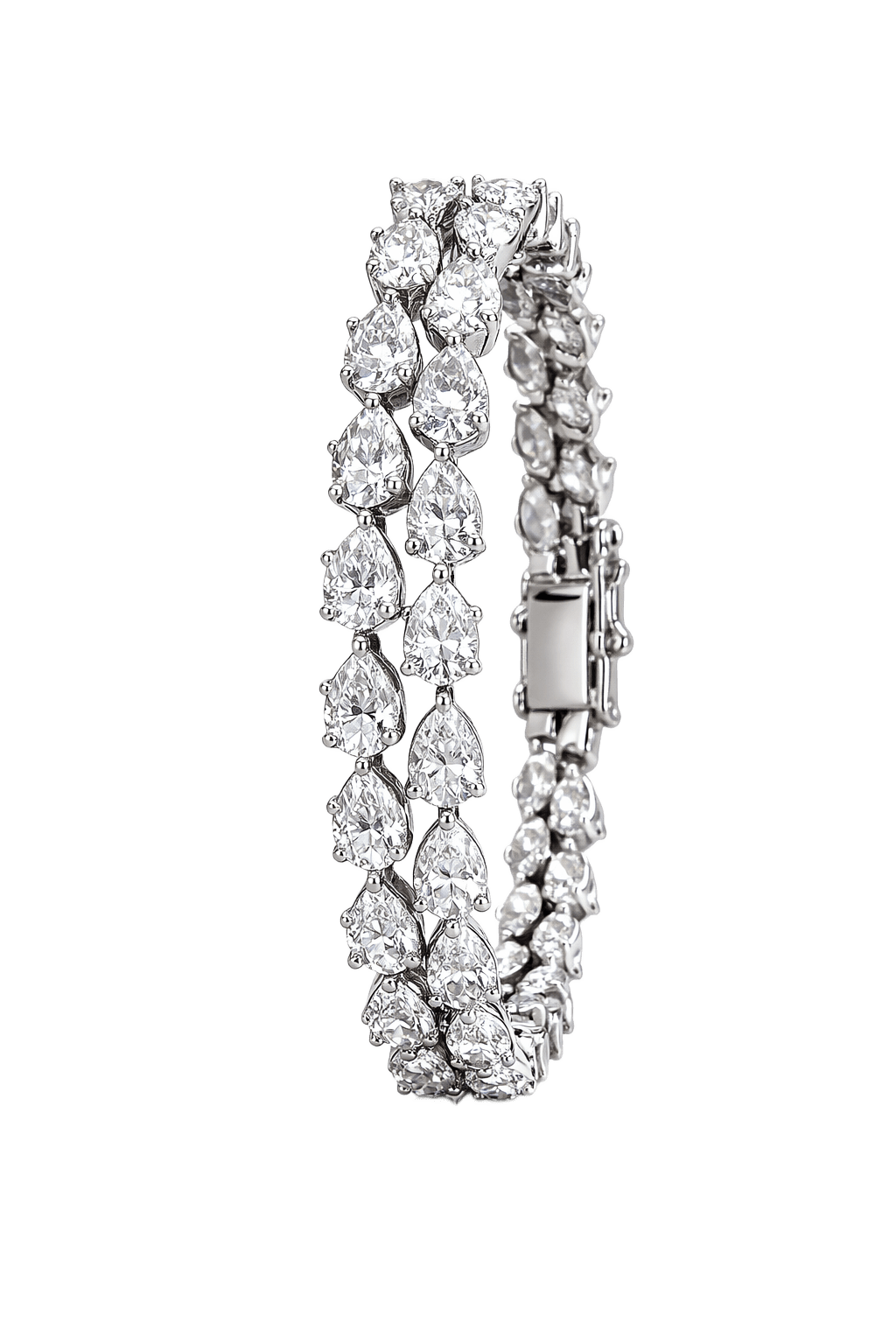 White Gold Double Row Pear Cut Diamond Bracelet