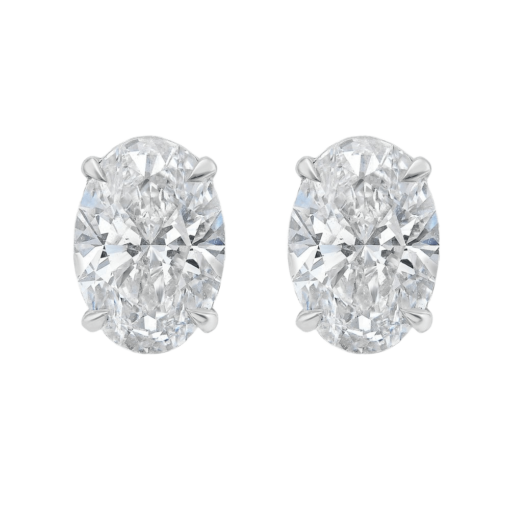 White Gold Oval Diamond Solitaire Stud Earrings