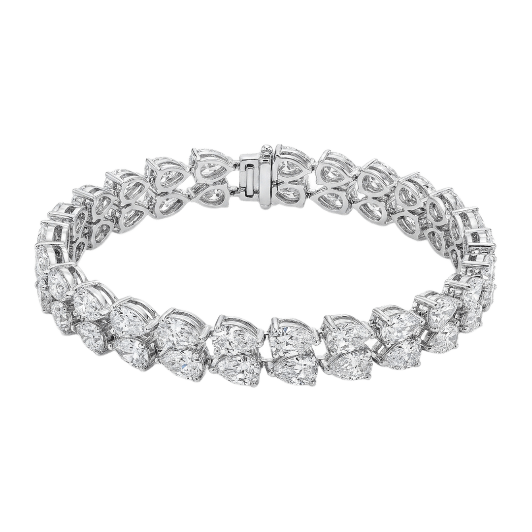 White Gold Pear Round Diamond Cluster Tennis Bracelet