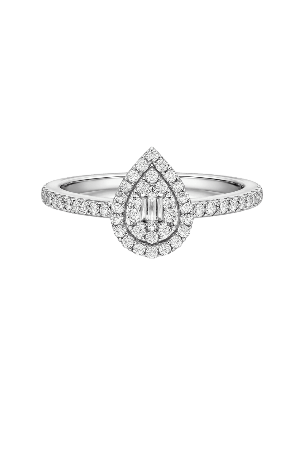 White Gold Pear Shaped Halo Diamond Engagement Ring