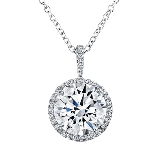 White Gold Round Diamond Halo Pendant Necklace