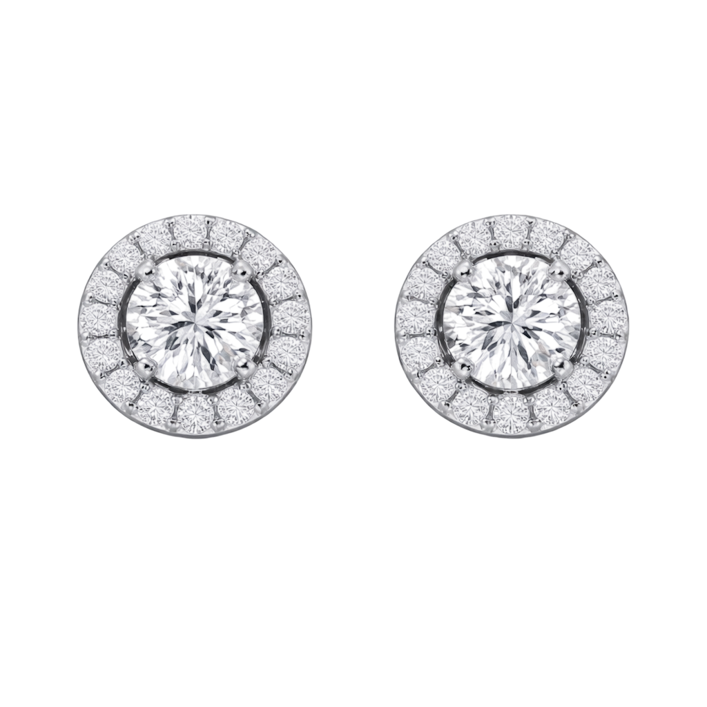 White Gold Round Diamond Halo Stud Earrings