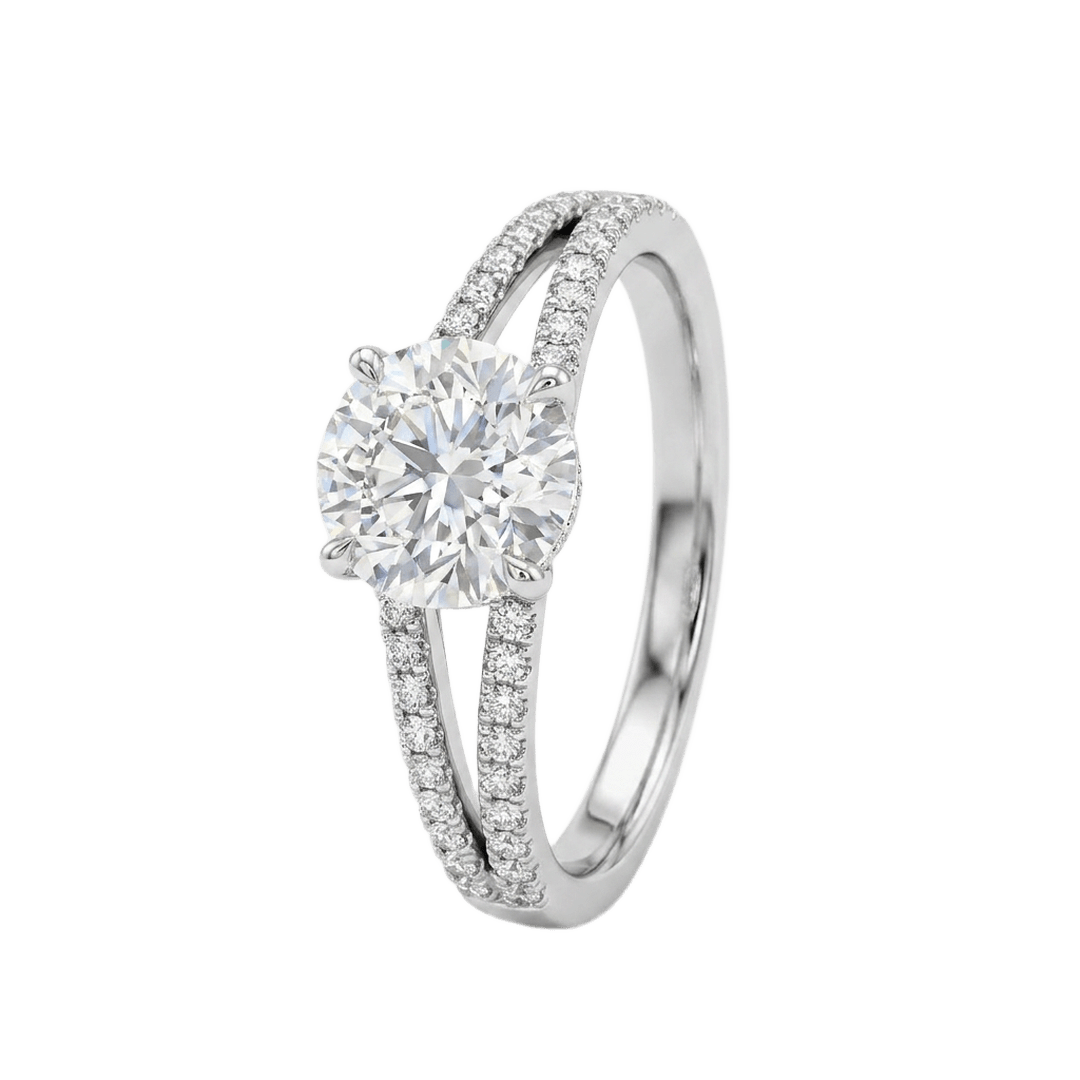 White Gold Round Solitaire Diamond Split Shank Engagement Ring