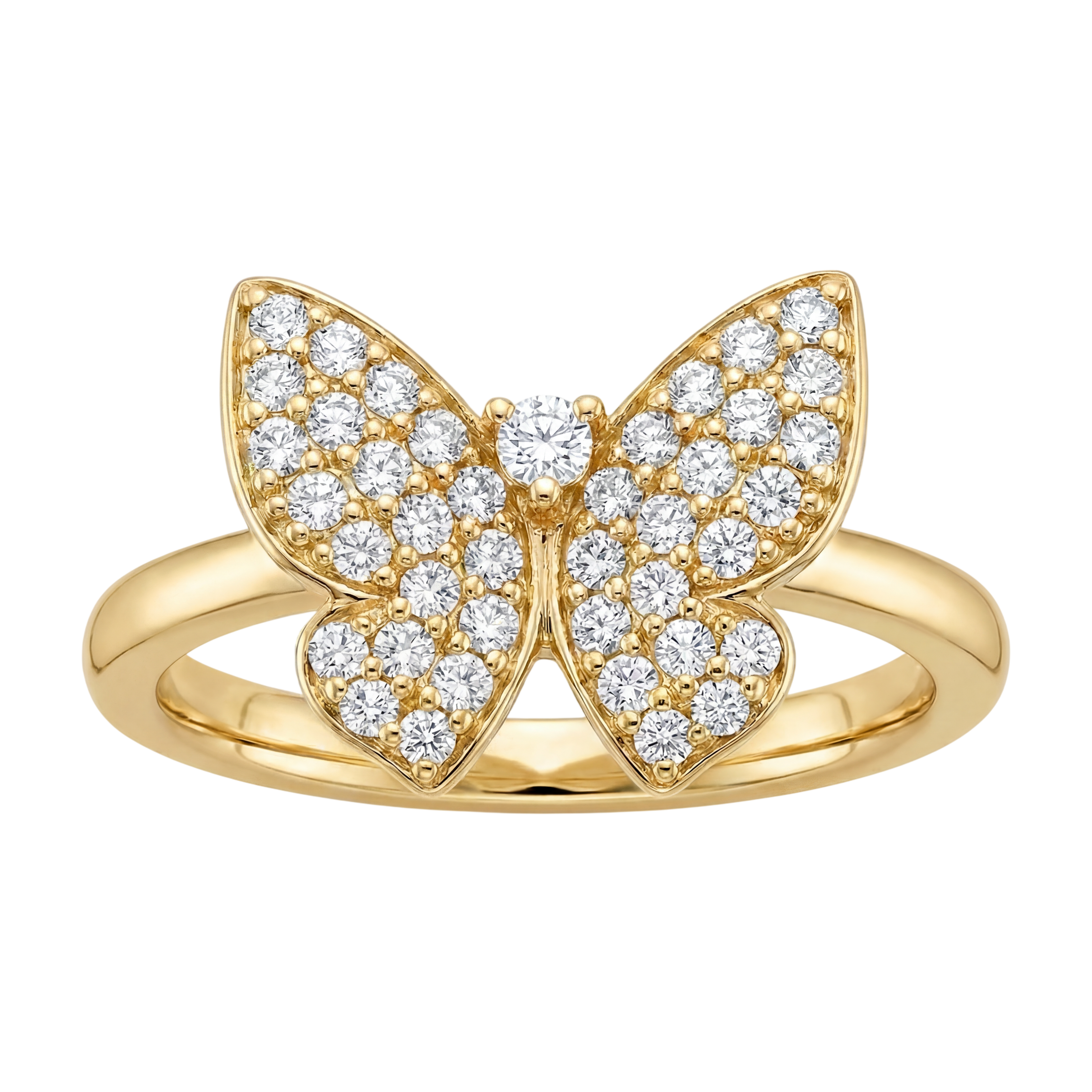 Yellow Gold Pave Diamond Butterfly Ring